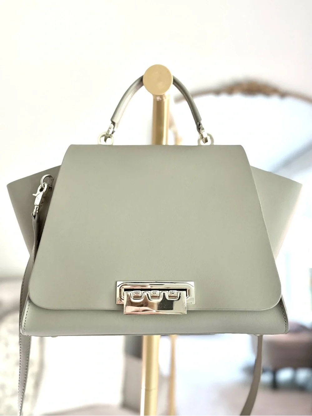 ZAC Posen Iconic Leather Satchel Handbag Crossbody Rare Gold Beige Leather